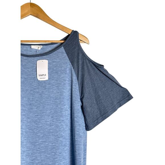 SIMPLE By Suzanne Betro Women's Color Block Cold Shoulder Top Size XL Blue NWT - Picture 3 of 7